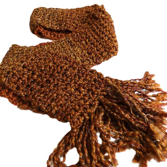 Brown Scarf Extra Long 104x5 Handmade Crochet Hand Knit Winter Warm Retro NWT - Picture 3 of 11
